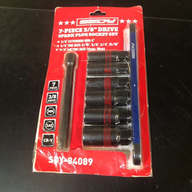 Photo 1 of 3/8''-Drive Spark Plug Socket Set: 7-Piece SAE & Metric Impact Spark Plug Socket Set with Magnetic Rail, 9/16-inch, 5/8-inch, 3/4-inch, 13/16-inch, 14mm, 18mm, Extension Bars