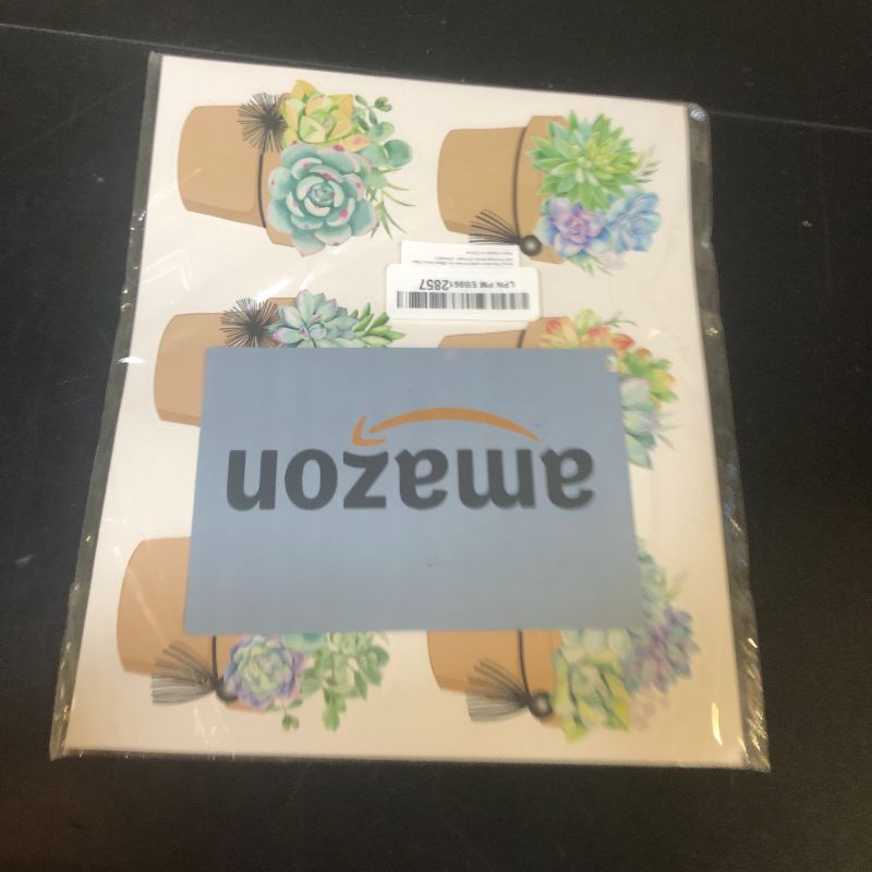 Photo 1 of Whaline 120Pcs Succulent Name Tags 12 Designs Potted Succulent Nameplate Sticekrs Classroom Bulletin Board Decoration Label Stickers for Office School Desk Wall Message Board, 20 Sheet