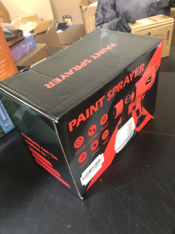 Photo 1 of Paint Sprayer Tool 1000W High Power Electric Paint Spray Gun with Adjustable Spray Width Knob 4 Nozzles and 3 Patterns Simple to Clean for Lawn and Garden Furniture Home Interior House Painting Red