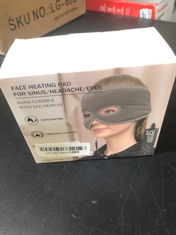 Photo 1 of Moist Heat Sinus Pressure Relief Mask with 3 Heat Settings, Extra Large Face Heating Pad for Eyes, Sinusitis, Hormone Migraine, Tension Headache Relief Black