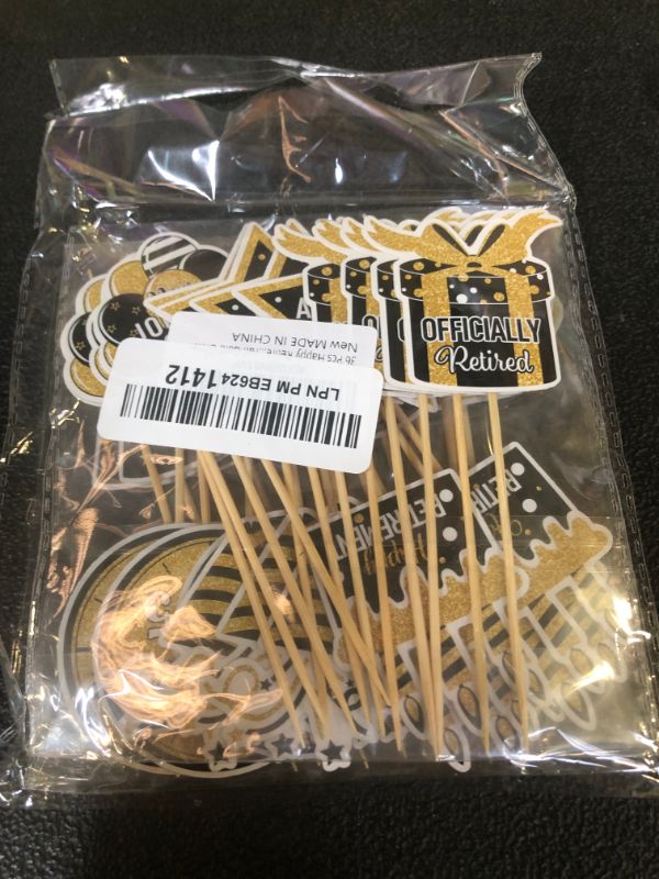 Photo 1 of 36 Pcs Happy Retirement Cupcake Toppers - NO DIY - Retired Cupcake Picks Retirement Theme Party Cake Decorations Gold Glitter