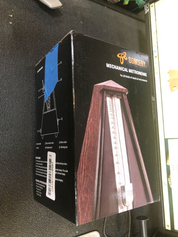 Photo 1 of Sondery Classic Mechanical Metronome with Bell for Piano Guitar Drum Violin Saxophone All Instruments, Tempo Range 40-208bpm, Beats 02346, Black Wood Grain ABS Case with Comfortable Click Sound