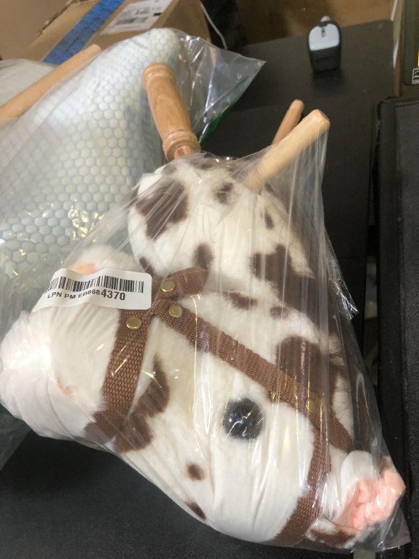Photo 1 of HollyHOME Stick Horse Plush Handcrafted Hobby Horse on a Stick with Wood Wheels Real Pony Neighing and Galloping Sounds for Kids Toddlers Appaloosa 36 Inches (AA Batteries Required)