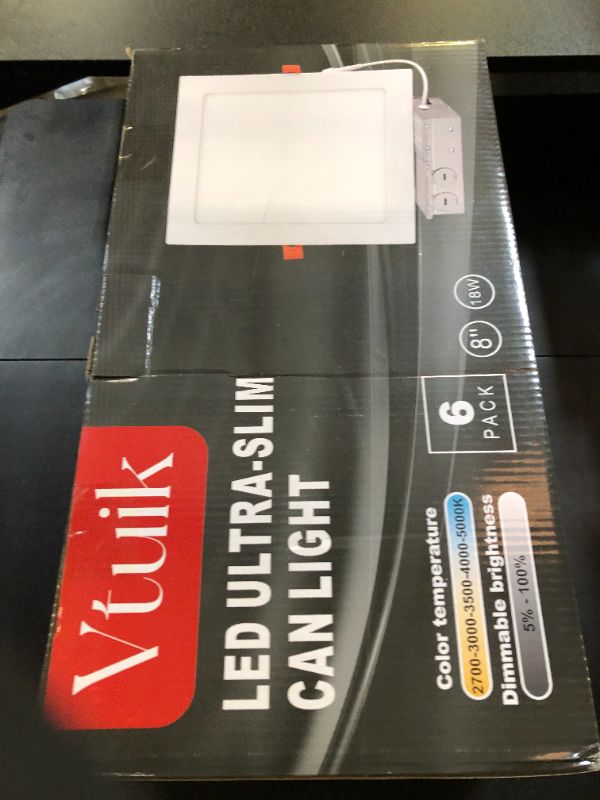 Photo 1 of Vtuik 8 Inch Square LED Recessed Ceiling Light, Dimmable Canless Wafer Downlight, Damp-Rated for Bathroom Basement Kitchen, Ultra Thin with Junction Box, 5CCT 2700K 3000K 3500K 4000K 5000K, 6 Pack