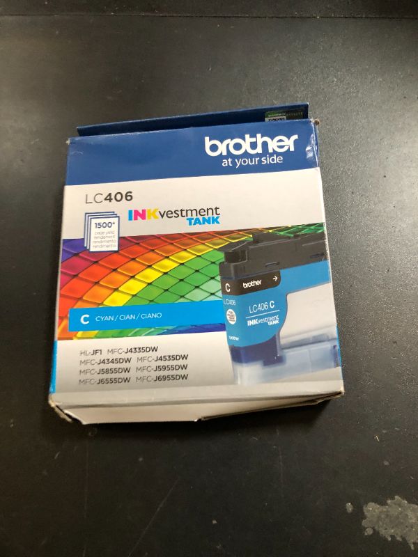 Photo 1 of Brother Genuine LC406C Standard Yield Cyan INKvestment Tank Ink Cartridge