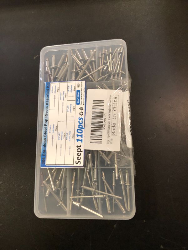 Photo 1 of Seept 110pcs Steel Rivets 7-Sizes 304 Stainless Steel Pop Rivets Assortment Kit 1/8",5/32",3/16" Pop Rivets Stainless Steel Blind Rivets kit Rosette Rivets Stainless Steel Rivet