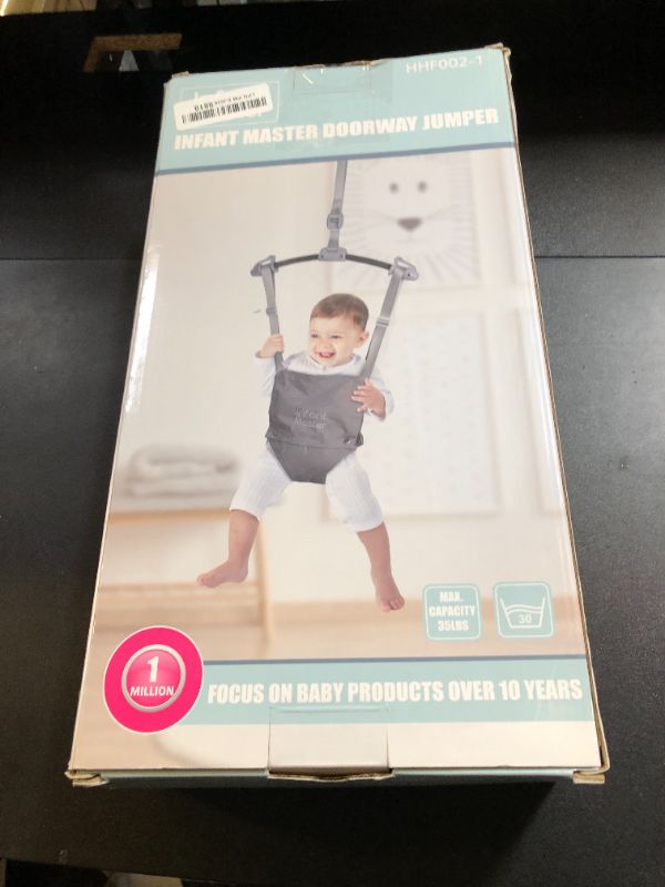 Photo 1 of Infant Master Baby Doorway Jumpers, Sturdy Johnny Jumper w/Adjustable 10.8"-23.6" inches Strap, Soft Baby Johnny Bouncer w/Seat Bag, Ideal Gift for Infant, Portable and Easy to Use, Grey