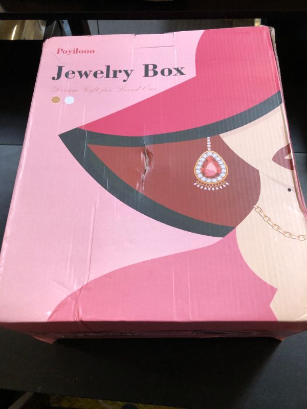 Photo 1 of Poyilooo Jewelry Box Organizer, Large Wooden Jewelry Boxes for Women, Rustic Earring Jewelry Organizer for Necklace Earring Ring Bracelet, Gift for Her