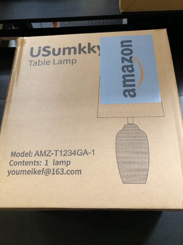 Photo 1 of USumkky 24.5" Vintage Ceramic Pot Table Lamp, Farmhouse Rustic Lamp for Living Room,Single Bedside Lamp for Bedroom, End Tables and Nightstand