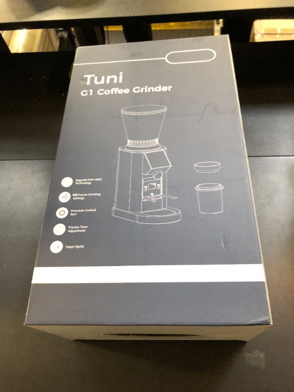Photo 1 of Tuni G1 Conical Burr Coffee Grinder, 48 Grind Settings Anti-static Burr Mill, Precision Electronic Timer and LED Touchscreen for Espresso/Drip/Cold Brew/French Press, Stainless Steel, Ivory