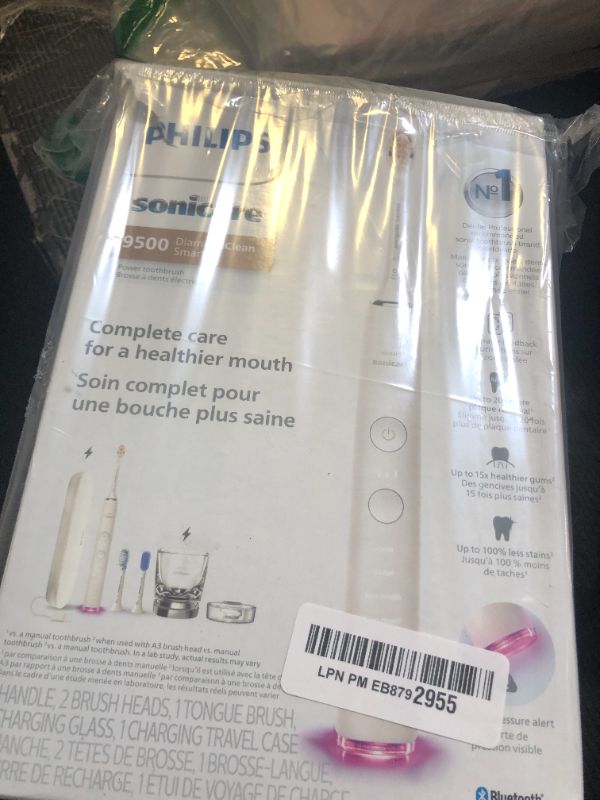 Photo 1 of Philips Sonicare DiamondClean Smart 9500 Electric Toothbrush, Sonic Toothbrush with App, Pressure Sensor, Brush Head Detection, 5 Brushing Modes and 3 Intensity Levels, White, Model HX9923/01