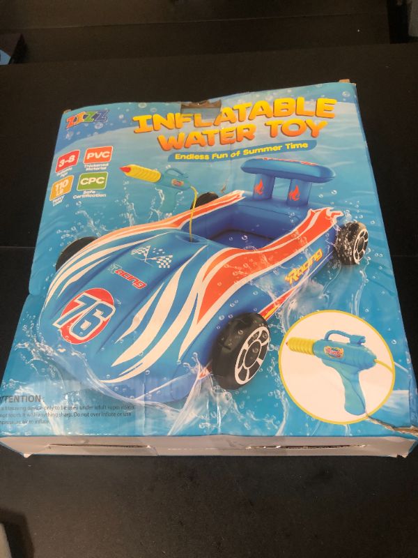 Photo 1 of ZIZZ Pool Floats Kids Toys with Water Gun - Inflatable Ride-on Pool Toys for Kids Ages 4-8 Race Car Toddlers Pool Float Summer Outdoor Swimming Pool Toys Games for Boys Girls Fun Summer Water Toys