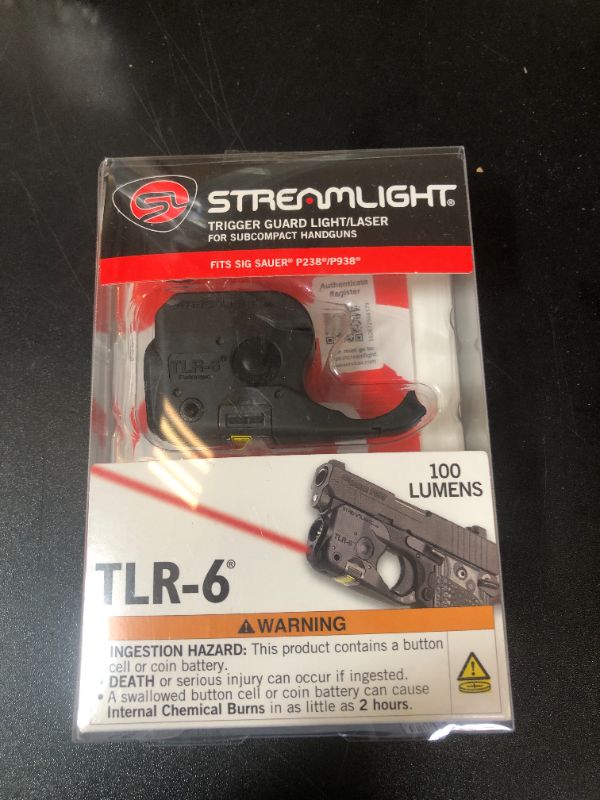 Photo 1 of Streamlight 69275 TLR-6 100-Lumen Tactical Weapon Light with Integrated Red Aiming Laser Designed Exclusively and Solely for Sig Sauer P238/P938 Only, Black