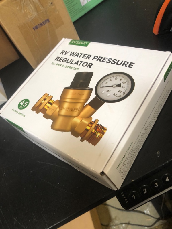 Photo 1 of RVGUARD RV Water Pressure Regulator Valve, Brass Lead-Free Adjustable Water Pressure Reducer with Gauge and Inlet Screen Filter for RV Camper Travel Trailer