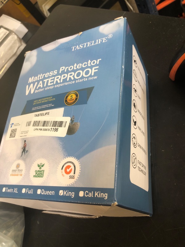 Photo 1 of TASTELIFE King Size Waterproof Mattress Protector - 100% Fitted With Deep Pocket - Breathable Noiseless Bed Cover - Washable, Vinyl Free (White)