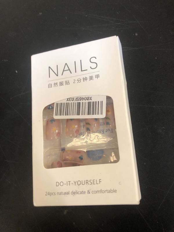 Photo 1 of Extra Short Press on Nails Square Fake Nails Flower Designs - LPOODDNU 24 Pcs Spring False Nails Cute Small Acrylic Press on Nails Stick on Nails Reusable Artificial Nails for Women Manicure Supplies