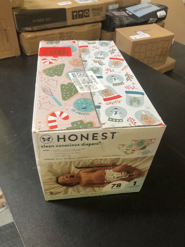 Photo 1 of The Honest Company Clean Conscious Diapers | Plant-Based, Sustainable | Winter '24 Limited Edition Prints | Club Box, Size 1 (8-14 lbs), 78 Count