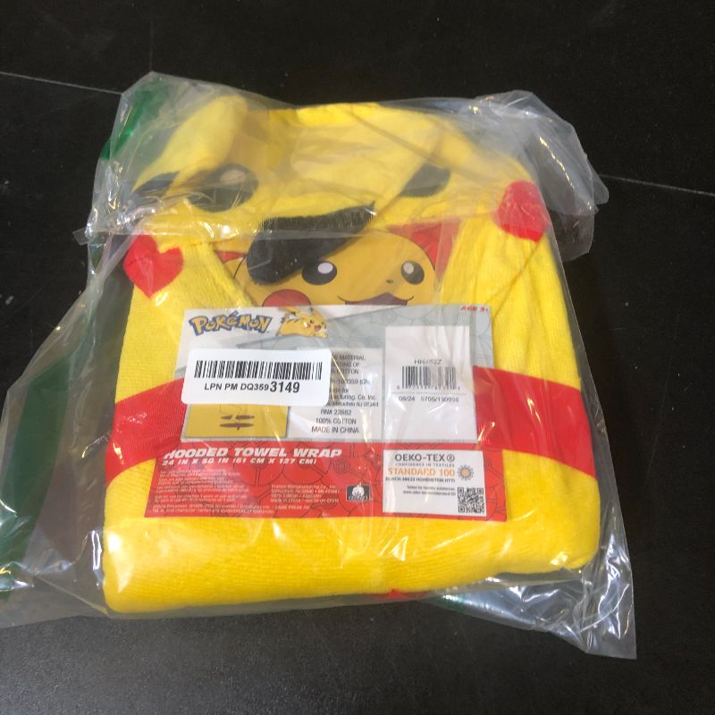 Photo 1 of Pokemon Pikachu Bath/Pool/Beach Soft Cotton Terry Hooded Towel Wrap, 24" x 50", By Franco Kids
