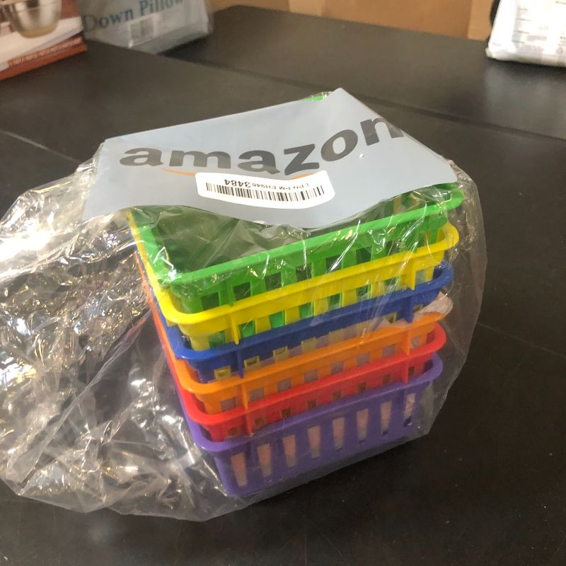 Photo 1 of Fun Express - 6 Pack Mini Storage Baskets Bins, Plastic Organizer Basket, Colorful Shelf and Desk Make-up Storage Crate Organizing Containers. Office, Toy Storage