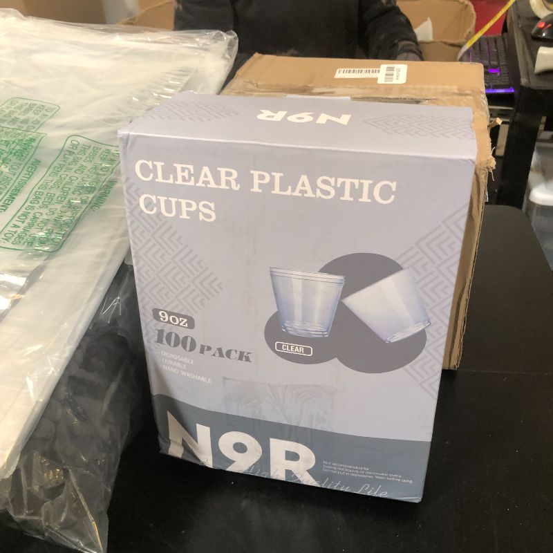 Photo 1 of N9R 100PCS Clear Plastic Cups 9oz, Disposable Plastic Cups Tumblers, Heavy Duty Cocktail Cups for Weeding, Party