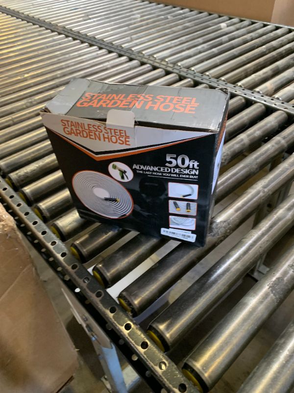 Photo 1 of Garden Hose 50 ft, Stainless Steel Water Hose with 10 Function Nozzle Flexible, Heavy Duty, Lightweight, No-Kink, Pet Proof, Puncture Proof Hose Metal for Yard, Outdoor