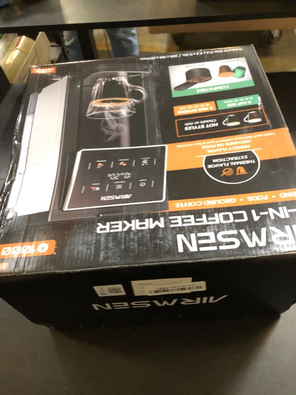 Photo 1 of AIRMSEN Grind & Brew Coffee Maker with Built-in Grinder - Single-Serve Machine Compatible with K-Cup Pods & Ground Coffee, 1000W Fast 6-14oz Brew, Descaling Alert, Touchscreen & 50oz Removable Tank