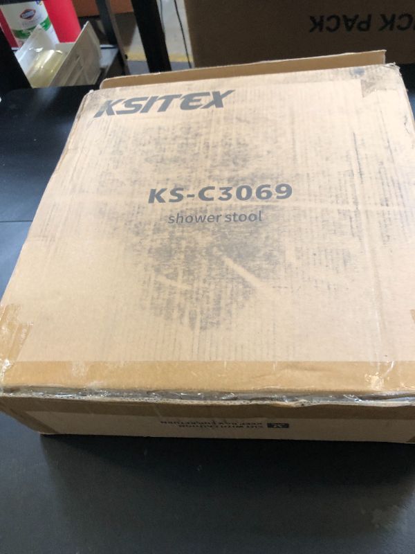 Photo 1 of KSITEX Shower Chair Stool for Inside Shower, Small Corner Plastic Stool for Shower 300 Lb,360° Swivel Bath Shower Seat for Seniors Adults Sitting, Adjustable Bathtub Stool with Storage Tray