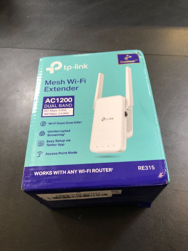 Photo 1 of TP-Link AC1200 WiFi Extender, 2025 Wirecutter Best WiFi Extender, 1.2Gbps home signal booster, Dual Band 5GHz/2.4GHz, Up to 1600 Sq.ft and 32 Devices, EasyMesh Compatible, One Ethernet Port (RE315)