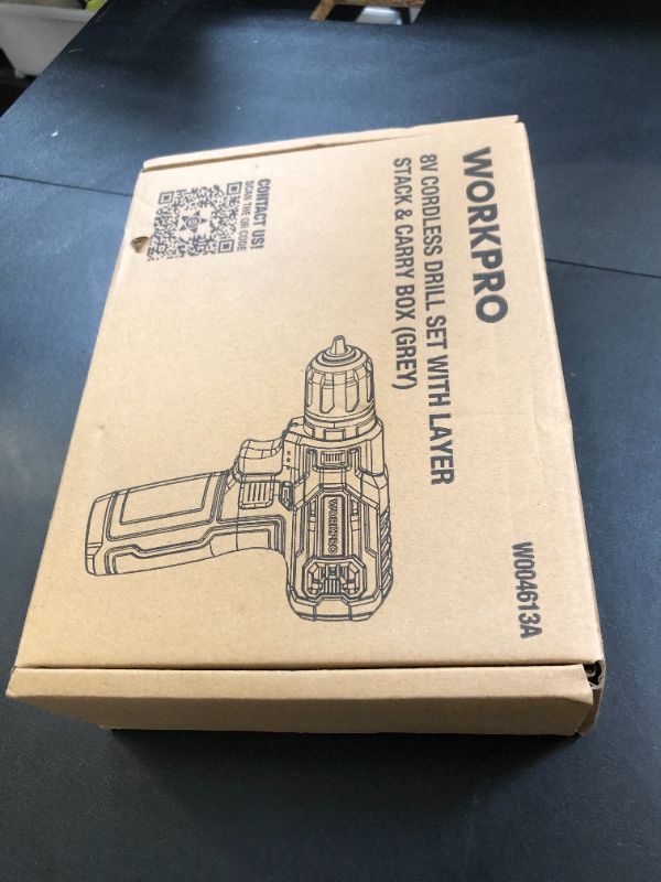 Photo 1 of WORKPRO Power Drill Set with Stackable Tool Box, 8V Cordless Drill Driver and Bit Set, 2.0Ah Electric Cordless Screwdriver Kit with 3/8" Keyless Chuck, For Home Repair, DIY