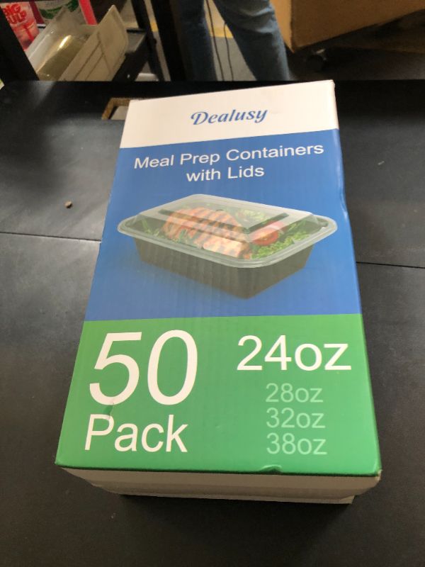 Photo 1 of Dealusy 50 Pack (100-Piece) 24 oz Meal Prep Containers Reusable with Lids, Sturdy Leakproof & Food Safe, Microwave, Freezer, Dishwasher Safe Prep Containers, To Go Take Out Plastic Food Storage