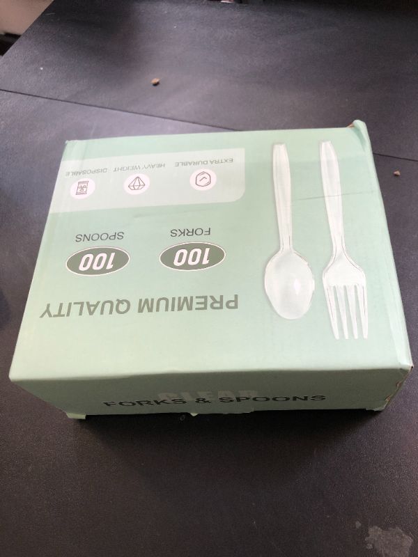 Photo 1 of [200 Count] Disposable Plastic Silverware, Heavy Duty Forks and Spoons Set, Durable Plastic Utensils Cutlery Set for for Parties, Picnics, Big Event, Daily Use - Bpa free