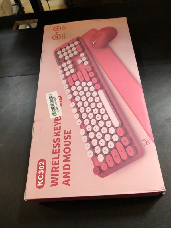 Photo 1 of Wireless Keyboard and Mouse Combo - Round Keycaps, Full-Size Retro Typewriter Keyboard with Detachable Wrist Rest, Sleep Mode & Tilt Legs, 2.4GHz Cordless Connection for Mac/Windows/PC (Hot Pink)