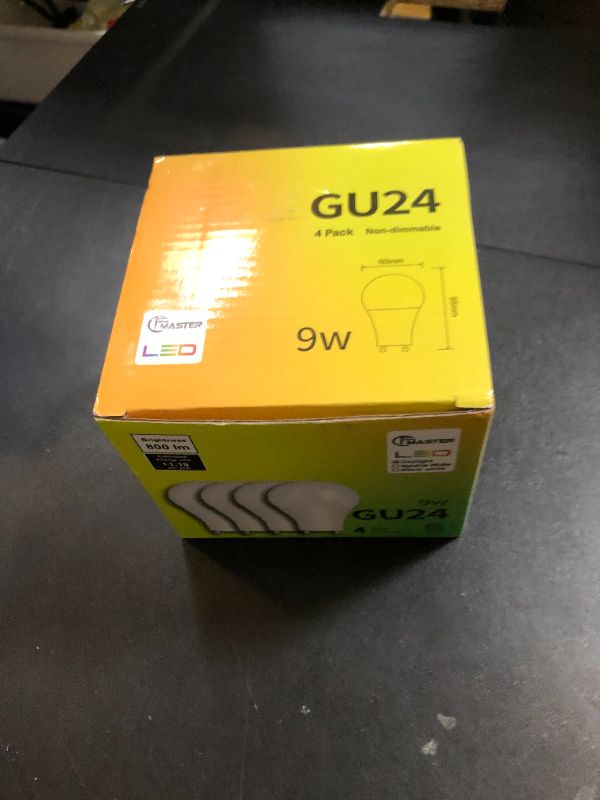 Photo 1 of CFMASTER GU24 LED Light Bulb, 5000K Daylight, 9W(100W Equivalent), 800 Lumens, A19 Shape GU 24 LED Bulbs, Twist and Lock GU24 Pin Base with Two Prongs, Non-Dimmable, UL ETL Certificated(4-Pack)