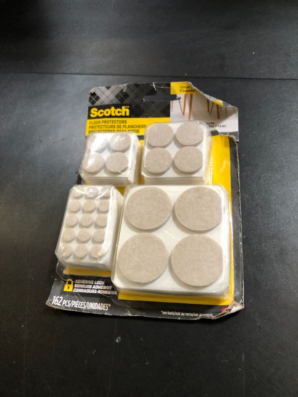 Photo 1 of Scotch Felt Pads 162 PCS Beige, Felt Furniture Pads for Protecting Hardwood Floors, Round, Assorted Sizes Value Pack, Self-Stick design, Protecting from nicks, dents and scratches (SP845-NA)