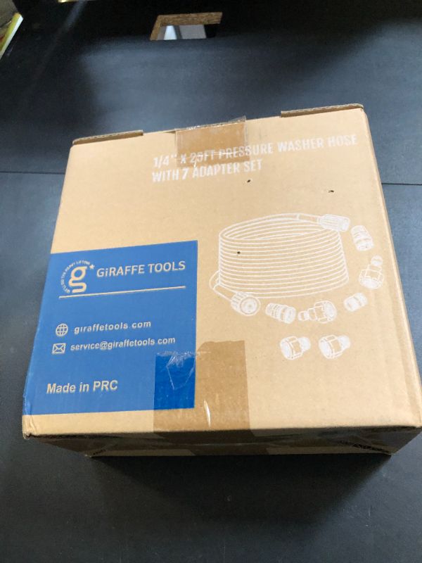 Photo 1 of Giraffe Tools Pressure Washer Hose 25FT X 1/4", 3200 PSI Pressure Washing Hose, Kink Resistant, Heavy Duty Power Washer Hose, M22 to 3/8" Quick Connect Couplers for Replacement, 7 Accessories