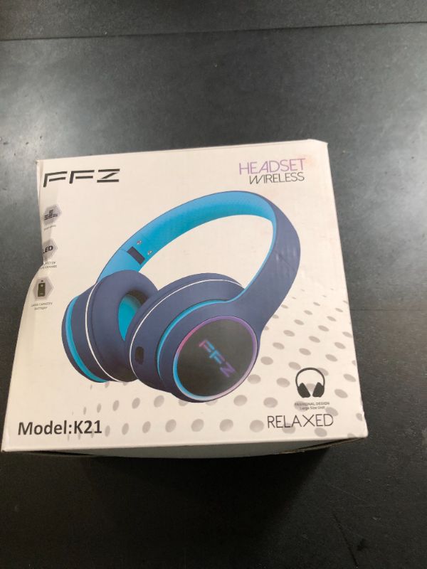 Photo 1 of FFZ Kids Bluetooth Headphones, Wireless for School, Built-in Mic, LED Lights, Foldable for Ipad/Tablet/Car/Airplane (Navy Blue)