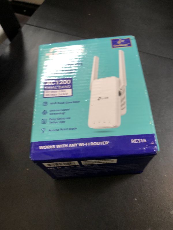 Photo 1 of TP-Link AC1200 WiFi Extender, 2025 Wirecutter Best WiFi Extender, 1.2Gbps home signal booster, Dual Band 5GHz/2.4GHz, Up to 1600 Sq.ft and 32 Devices, EasyMesh Compatible, One Ethernet Port (RE315)