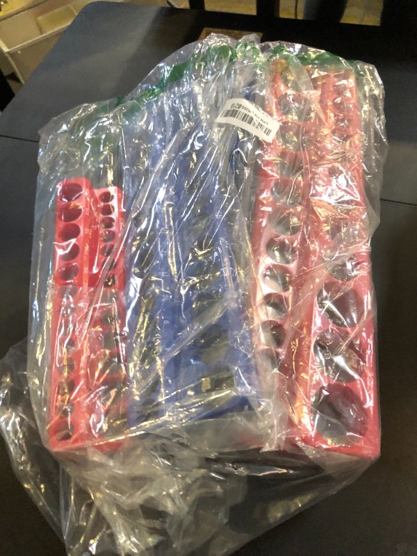 Photo 1 of Magnetic Socket Organizer Set, 6PCS Magnetic Socket Holder, 1/4", 3/8", 1/2" Socket Holds 143 Pieces Magnetic Socket Trays (Blue&red, 6 Pcs)