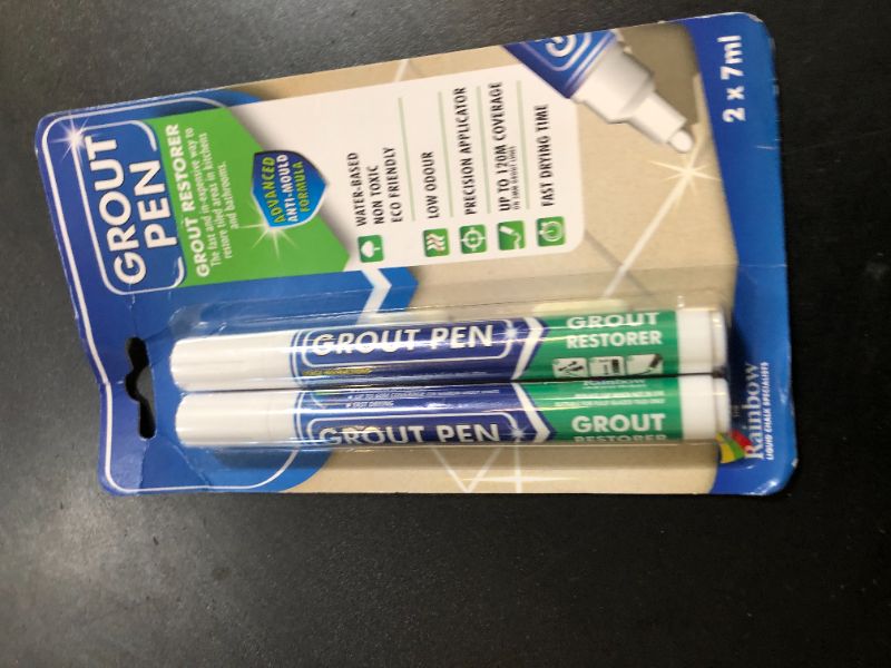 Photo 1 of Grout Pen White Tile Grout Paint Marker: Waterproof Tile Grout Colorant and Sealer Pens for Cleaner Looking Floors & Whitener Without Bleach - Narrow 5mm, 2 Pack with Extra Tips (7mL) - White