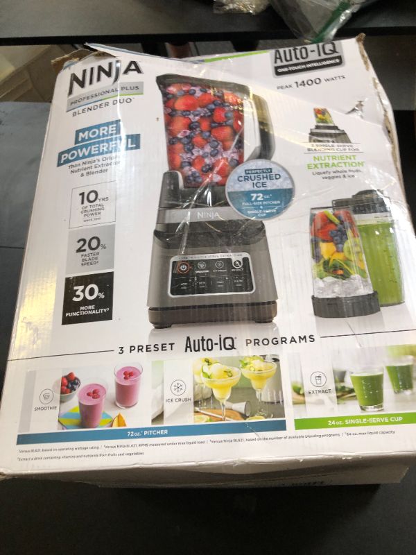 Photo 1 of Ninja BN751 Professional Plus DUO Blender, 1400 Peak Watts, 3 Auto-IQ Programs for Smoothies, Frozen Drinks & Nutrient Extractions, 72-oz. Total Crushing Pitcher & (2) 24 oz. To-Go Cups, Black