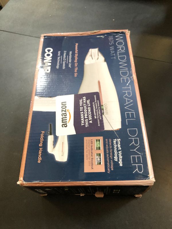 Photo 1 of Conair Hair Dryer, Worldwide Travel Hair Dryer with Smart Voltage Technology and Folding Handle, Includes Concentrator