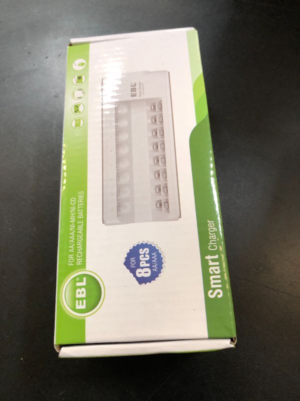 Photo 1 of EBL AA AAA Battery Charger, 8-Bay Individual Charger for NiMH NiCD Rechargeable Batteries with AC Plug Fast Charging