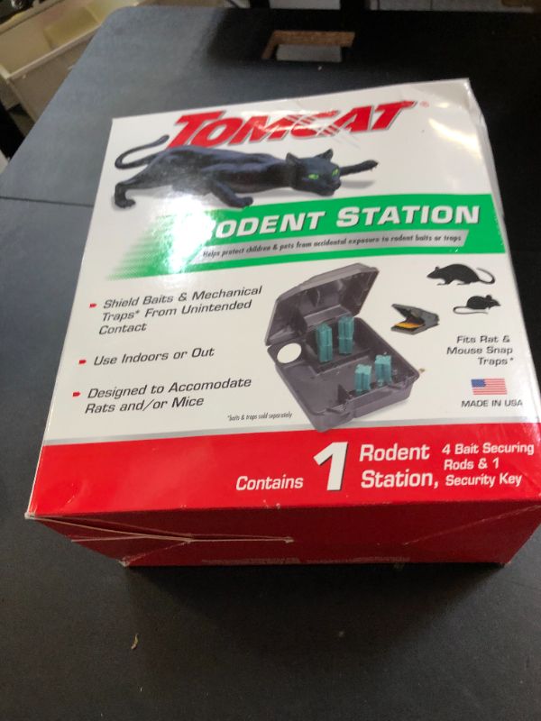 Photo 1 of Tomcat Rodent Station, Includes 1 Rodent Station with 4 Bait Securing Rods and 1 Security Key - Fits Rat or Mouse Sized Traps (Baits & Traps Sold Separately) - Use Indoors or Outdoors
