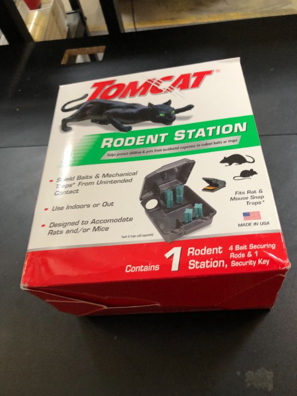Photo 1 of Tomcat Rodent Station, Includes 1 Rodent Station with 4 Bait Securing Rods and 1 Security Key - Fits Rat or Mouse Sized Traps (Baits & Traps Sold Separately) - Use Indoors or Outdoors