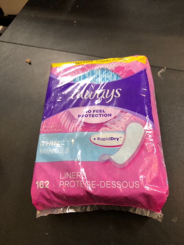 Photo 1 of Always Thin Daily Panty Liners for Women, Light Absorbency, Unscented, 162 Count (Packaging May Vary)
