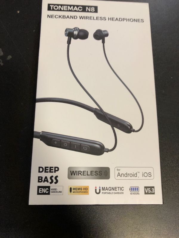Photo 1 of TONEMAC N8 Bluetooth Neckband Earbuds | 40Hrs Playtime Headphones, IPX6 Waterproof, Deep Bass Earphones, Clear Calls, Headset for Music, Sports, and Phone Calls Blue