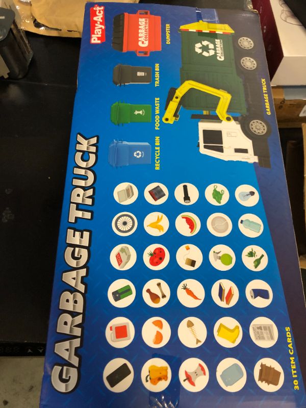 Photo 1 of JOYIN Large Friction Powered Garbage Truck Toy Set, Includes Dumpster, Trash Bins, and Learning Cards for Kids