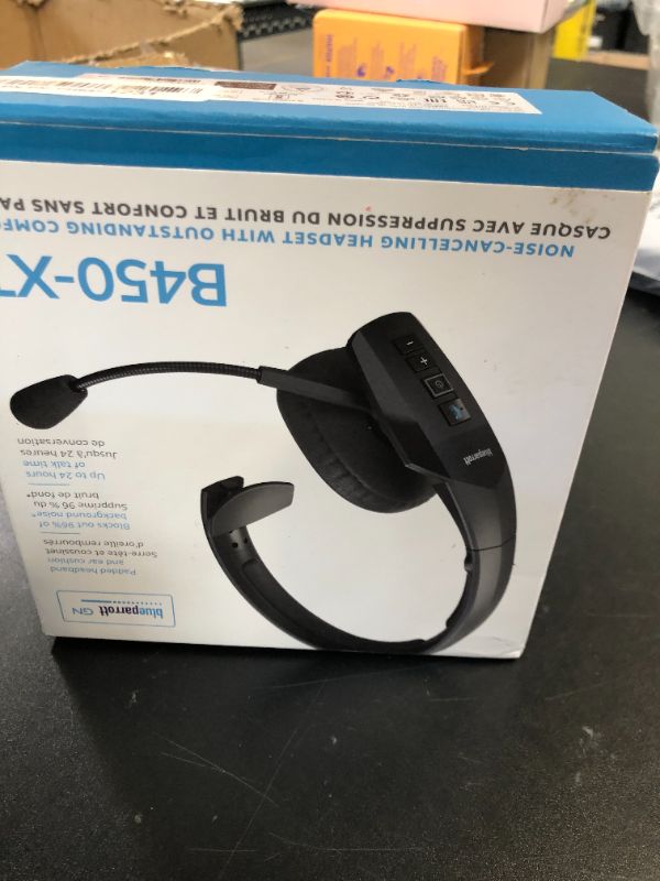 Photo 1 of BlueParrott B450-XT Mono Bluetooth Wireless Headphones 96% Noise Canceling Over Head Trucker Headset with Mic, All Day Comfort Padded Headband, 300 ft. Wireless Range, 24 hrs. Talk Time, Black