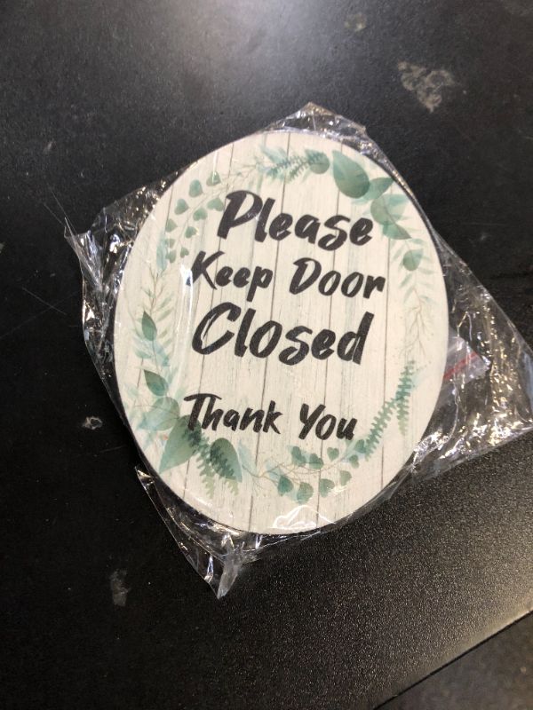 Photo 1 of Please Keep Door Closed Sign for House, Front Door Thank You Sign for Indoor/Outdoor Home, Office or Business Use, 4" x 5" (with Strong Adhesive Tape) - PMB019 Multicolor