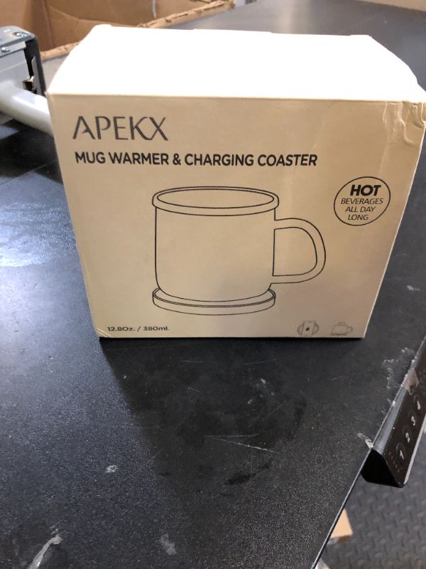 Photo 1 of APEKX Self-Heating Ceramic Coffee Mug - Stable 130°F Temperature, 15W Wireless Phone Charging, 12.8 fl oz Capacity - USB-C Enabled. (Deep Navy)